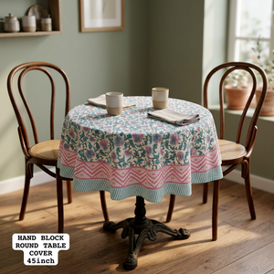 Nappe ronde en coton faite à la main, motif floral, 45 pouces, lavable, style moderne, personnalisable, pour fêtes, utilisation en extérieur - Product Image 2
