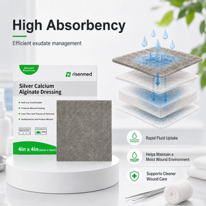 Risenmed Medical Wound Care Bacteriostatic Silver Alginate <strong>Dressing</strong> Sliver Calcium Alginate <strong>Hydrocollid</strong> <strong>Dressing</strong> - Product Image 1