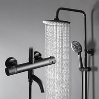 Ensemble de douche thermostatique noir mat à double poignée, fixation murale, pommeau de douche massant, robinets pressurisés réglables pour salle de bain domestique