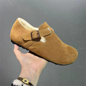 Dropshipping Winter Clogs Birkenstocks Shoes Fleece Clogs Flat Warm Anti-flip Fur Cork Shoes For Women Furry Slippers - Product Image 4