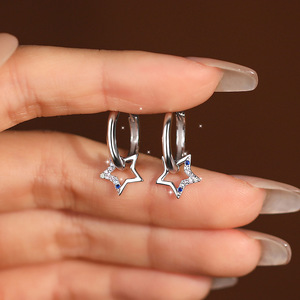 925 <b>Sterling</b> <b>Silver</b> Fashion Earring Hollow Star Cubic Zirconia Huggie <b>Hoop</b> Earrings Trendy Fine Jewelry Gift For Women Girls - Product Image 3