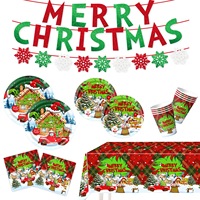 Nouvel ensemble de vaisselle jetable sur le thème de Noël, écologique, assiettes, gobelets, serviettes et nappes en papier modernes pour fête de Noël