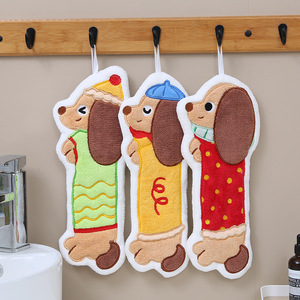 Lindas Toallas de Mano con Diseño de Dachshund de Dibujos Animados, 40x15cm, de Felpa Coral, para Cocina y Baño, con Ganchos - Product Image 2