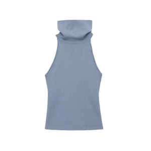 เสื้อกล้ามทรงตรงคอสูงแฟชั่นใหม่สำหรับผู้หญิง PB&ZA คอลเลคชั่นฤดูใบไม้ผลิ 2026 ผ้าถักเนื้อนุ่ม ระบายอากาศได้ดี ผลิตจากโพลีเอสเตอร์ 100% สไตล์วินเทจ - Product Image 1