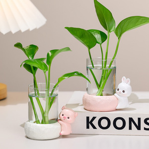 Vase en verre transparent sur le thème des animaux mignons, décoration hydroponique Pothos, vase de table pour la maison, le salon, style moderne et simple - Product Image 3