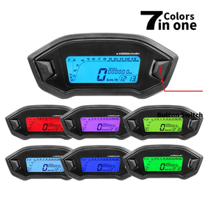 バイク用 LCDデジタルスピードメーター 12V 汎用 2/4気筒 13000rpm 0-199km/h 7色切替 - Product Image 1