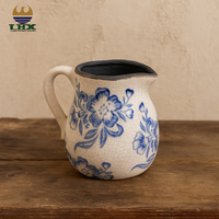 Vase en céramique bleu et blanc du fabricant avec poignée Crackle-Glaze Chinoiserie Vase à fleurs pour la décoration intérieure et le centre de table