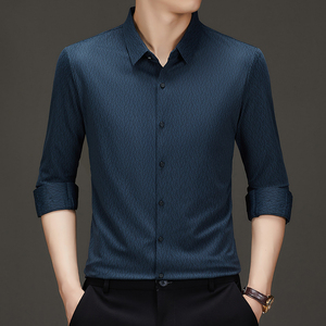 <span class=keywords><strong>Camicie</strong></span> da <span class=keywords><strong>uomo</strong></span> a manica lunga da <span class=keywords><strong>uomo</strong></span> Polo Casual elasticizzata tinta unita alla moda con bottoni da ufficio camicia Slim Fit - Product Image 4