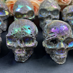 Crânes en sphalerite naturelle électro-plaquée Aura Ange, réfracteurs de lumière, pour décoration intérieure, méditation et centre d'autel, vente en gros - Product Image 2