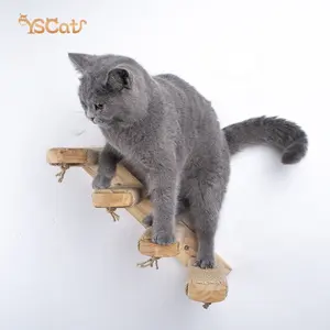 Hot selling wooden cat climbing frame wall-mounted, four-step cat staircase with jute scratching, suitable for cat play