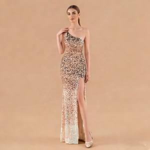 Nuevo Vestido de Noche Sexy con Abertura Alta y Hombros Descubiertos, con Base de Terciopelo y Lentejuelas en Degradado, <span class=keywords><strong>para</strong></span> Banquetes y Cenas - Product Image 4