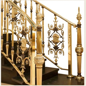 Rampe d'escalier de luxe en acier inoxydable doré, balustrade décorative intérieure en métal, main courante pour villa, design d'escalier - Product Image 1