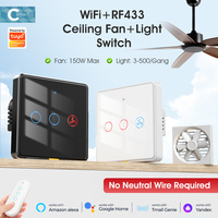 Panel Sentuh Lampu Timer dengan Lampu Latar, Kontrol Suara, Tanpa Kabel Netral, Smart Life Smart WiFi 2.4GHz 10A, Kaca PC, Saklar Lampu Plafon Kipas