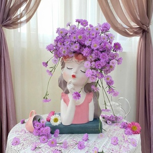 Pot de fleurs <span class=keywords><strong>original</strong></span> en polyrésine, buste de jeune fille aux yeux fermés, visage de femme rêveuse, pot de plante en résine artistique unique, <span class=keywords><strong>cadeau</strong></span> de pendaison de crémaillère - Product Image 3