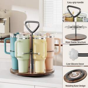 Organizador de Botellas de Agua para Vasos Stanley, Soporte para Vasos con Base Giratoria de Madera y Asa Desmontable - Product Image 5