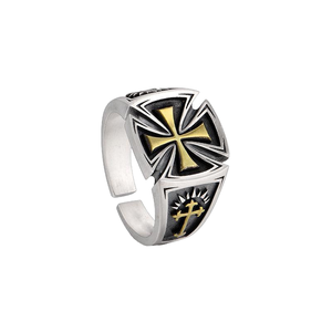 Bague rétro gothique punk en forme de croix dorée pour homme, bijoux rétro unisexe faits à la main couleur argent ajustable pour homme, cadeau tendance - Product Image 1