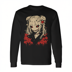 T-shirt à manches longues unisexe col rond imprimé numériquement, thème Anime Horreur Gothique Kawaii, pour activités promotionnelles - Product Image 3