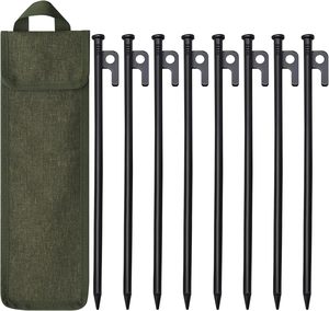 Piquets de tente 12in Heavy Duty avec sac de rangement, piquets de tente en acier forgé pour le <span class=keywords><strong>camping</strong></span>, incassables et inflexibles (8 piquets 12in) - Product Image 1