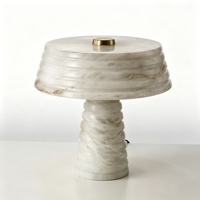 Lámpara de Mesa MSZ con Base de Anillos Apilados y Pantalla de Tambor, Estilo Europeo Americano, Piedra Natural, CRI 90, Regulable