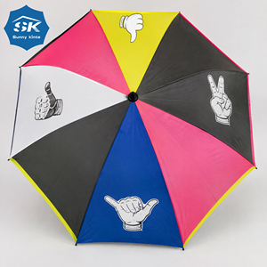 Paraguas de golf multicolor con diseño de piedra, papel y tijera, estilo lindo, de pongee 210T con revestimiento negro y mango de espuma antideslizante. - Product Image 1