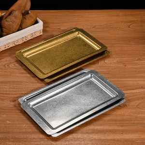 Plateau de présentation rectangulaire rétro en acier inoxydable, style occidental, assiette à fond plat pour steak, plateau de barbecue pour restaurant - Product Image 3