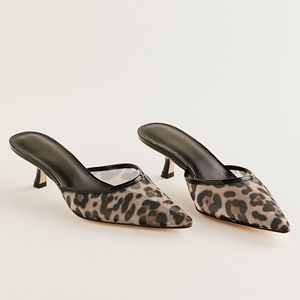 Comfort Korean Summer Designer Women Mesh Closed Pointed Toe Slip Backless Stiletto Low <strong>Kitten</strong> <strong>Heels</strong> Breathable Pumps <strong>Mules</strong> - Product Image 2