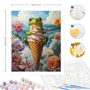 Chenistory <span class=keywords><strong>ภาพ</strong></span><span class=keywords><strong>วาด</strong></span>รูปสัตว์<span class=keywords><strong>กบ</strong></span>ไอศกรีมสำหรับมือใหม่พร้อมตัวเลขสำหรับเป็นของขวัญของตกแต่งบ้านแบบทำมือ - Product Image 5