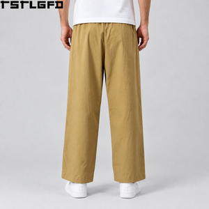 Pantalon plissé ample pour homme OEM/ODM, kaki, jambes larges, double pli, coupe décontractée, en sergé de coton, style streetwear Y2K, vente en gros - Product Image 2