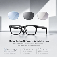 Lunettes intelligentes à verres photochromiques, lunettes de soleil anti-lumière bleue, OEM ODM, logo personnalisé, lunettes avec caméra IA, vente en gros