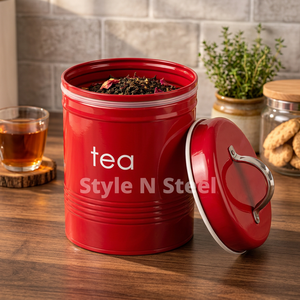 Boîte de rangement pour thé en acier inoxydable rouge avec couvercle à clipser, récipient alimentaire pour comptoir de cuisine - Product Image 3
