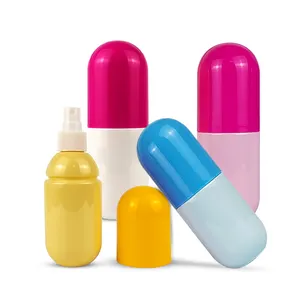 Qn Nieuwe Pet Plastic Macaron Kleur Pil Capsule Vormige Roze Blauw Cosmetische Spray Pomp Flessen