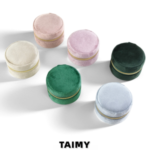 Wholesale Mini Round Velvet Zipper Jewelry <strong>Box</strong> Portable Travel Ring Earring Storage Case Custom Logo Jewelry Gift Packaging <strong>Box</strong> - Product Image 6