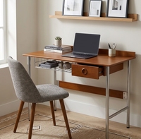 Bureau d'étude de style nordique moderne du milieu du siècle avec tiroirs - Poste de travail informatique en bois massif pour usage domestique ou professionnel