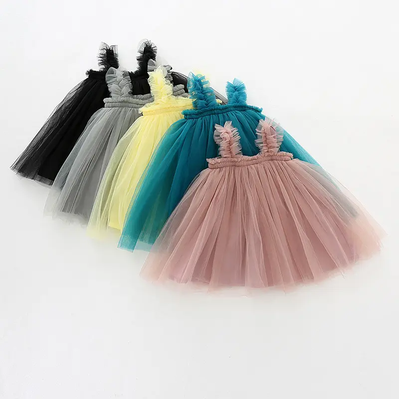 Summer Dress Cute Sleeveless Strap Tulle Baby Girl Dress First Birthday Girl Party Princess Dresses Baby Girl Clothes