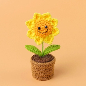 Bouquet en tricot doux fait main, cœur tissé pour tournesol, fil de laine, <span class=keywords><strong>crochet</strong></span> en coton, plante en pot, textile et artisanat - Product Image 5