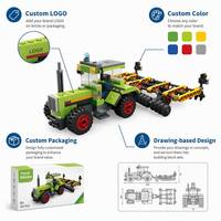 Tracteur Vert Personnalisé avec Cultivateur Rotatif, Ensembles de Blocs de Construction, Jouets pour Enfants, Modèle de Machine Agricole pour Assemblage et Présentation DIY