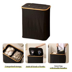 New Upgrade Bamboo Laundry Dirty Clothes <strong>Hamper</strong> Organizer Basket <strong>Empty</strong> Bottle Collection Basket Recycling Basket Laundry <strong>Hamper</strong> - Product Image 4