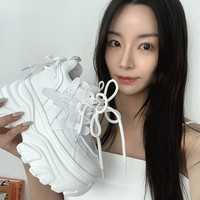 Baskets compensées pour femme, style Dad Sneakers, avec lacets, blanches, antidérapantes, à semelle épaisse, rehaussant la taille de 10 à 14 cm, chaussures décontractées