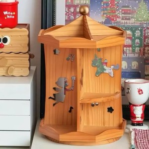 Wooden Carousel <b>Desktop</b> <b>Shelf</b> 3 Tier Rotatable Cosmetic Storage Rack With Drawers For Makeup And Perfume Organizers - Product Image 1