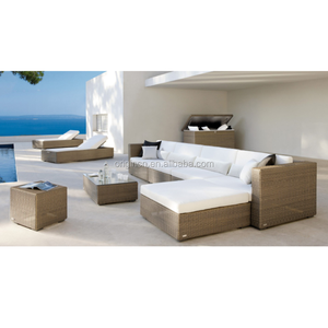 Sofá de Color Claro para Piscina, Muebles de Exterior, Tumbona para Tomar el Sol, Sofás de Esquina Reclinables de Ratán - Product Image 1