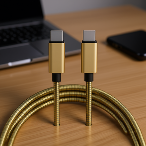Cable USB Tipo C a Tipo C de Aluminio Dorado Trenzado de 3.3 pies y 65W con Carga Rápida para Teléfonos Celulares y Dispositivos - Product Image 2