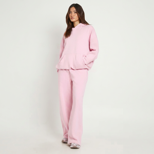 Conjunto Deportivo Unisex Rosa con Capucha, Manga Larga, Corte Regular, Color Sólido, Ropa Casual, Bolsillos Laterales, Cintura Elástica, Transpirable - Product Image 1
