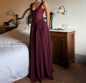 Robes décontractées pour femmes Viviblook D26DS024, robes de soirée maxi sexy à col carré sans manches, patchwork en mousseline de soie, fente latérale - Product Image 1