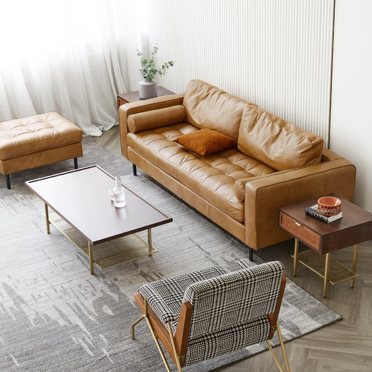 High Quality Italian Style Leather Sofa head layer of cove Big Size leather Down Sofa set Living room Furniture