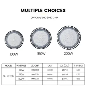 2 cái/CTN chúng tôi cổ 3 năm bảo hành 100W 150W 200W LED thương mại chiếu sáng công nghiệp kho UFO ánh sáng bay cao