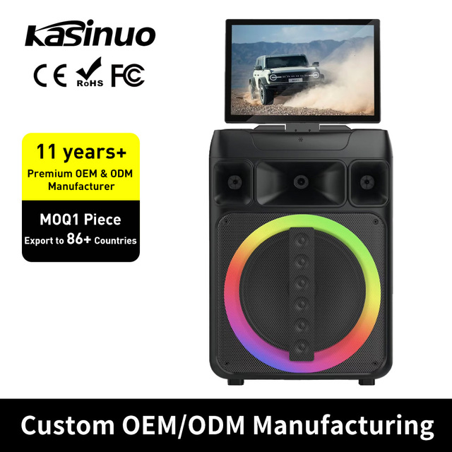 Kasinuo Portable Outdoor Karaoke Speaker for Android System Pull Rod Microphone Remote Control Screen Atmosphere Lights Singing
