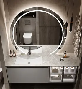 2022 हांग्जो वरमोंट Minimalist स्लेट रॉक Countertop लक्जरी बाथरूम कैबिनेट आधुनिक बाथरूम आपा स्मार्ट दर्पण चीनी मिट्टी बेसिन
