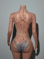 Combinaisons Bodysuit Transparentes en Strass pour Femme – Festival, Danse, Scène – Maille Diamant Moulante et Sexy