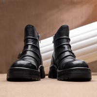 Bottes de moto style rétro pour hommes, nouvelle collection automne-hiver, bottes courtes en cuir véritable à semelle épaisse, chaussures pour hommes