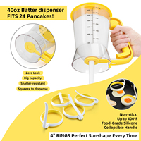 Distributeur de pâte à crêpes 5 tasses, verseur de pâte et 4 anneaux à œufs antiadhésifs, kit de petit-déjeuner et gadget de grillade